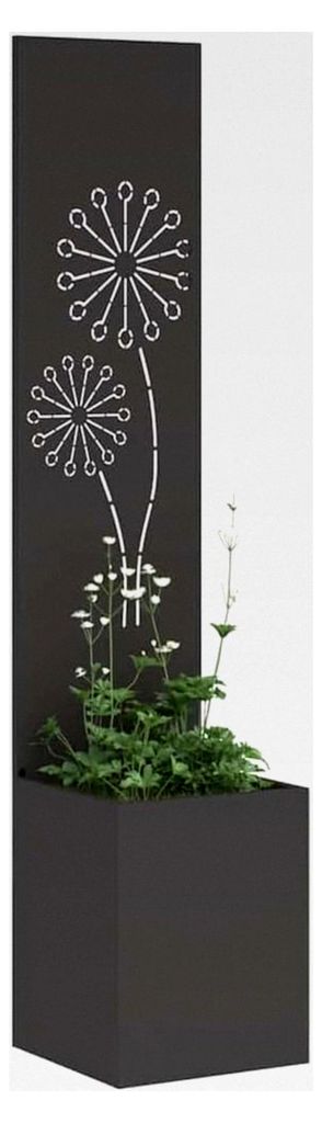 Blumenkästen mit Sichtschutz, Hochbeet, Fretwork, Schwarz, 32 x 140 cm