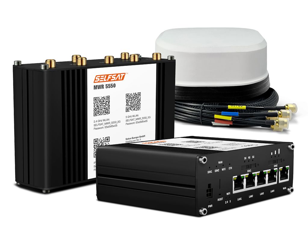 SELFSAT MWR 5550 5G Cat 20 WLAN Router bis 3,3 Gbps inkl. SATCO 5G Antenne weiß