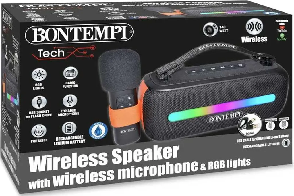 Bontempi Haut-Parleur sans Fil pour Enfant avec Micro et Éclairage RGB