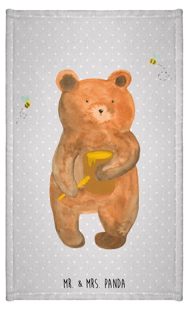 Mr. & Mrs. Panda Handtuch Bär Honig - Grau Pastell - Geschenk, Partner, frottierhandtuch, gästehandtuch frottee, Verliebte, Teddy, 30x50, Liebe, ...