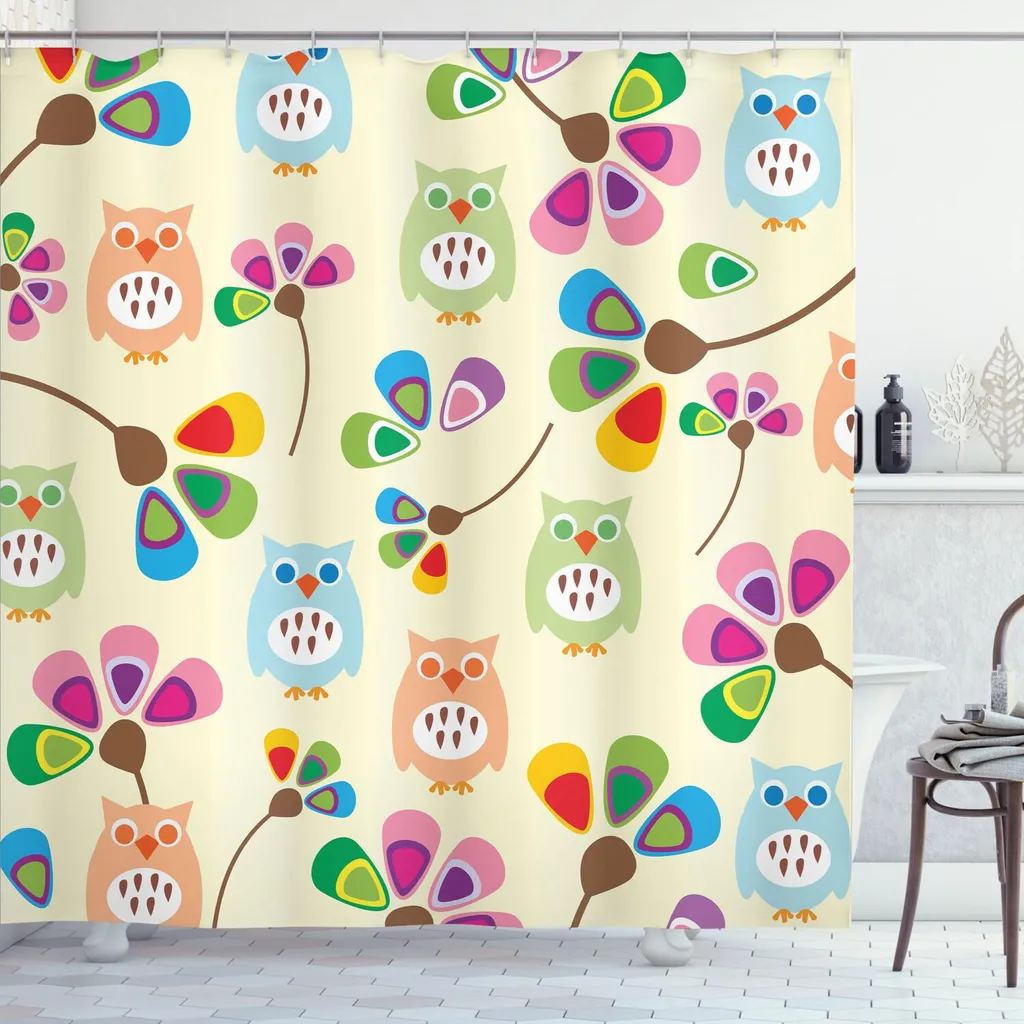 ABAKUHAUS Tenda Bagno Gufi e Fiori 175x180 - Design Cameretta Bimbi