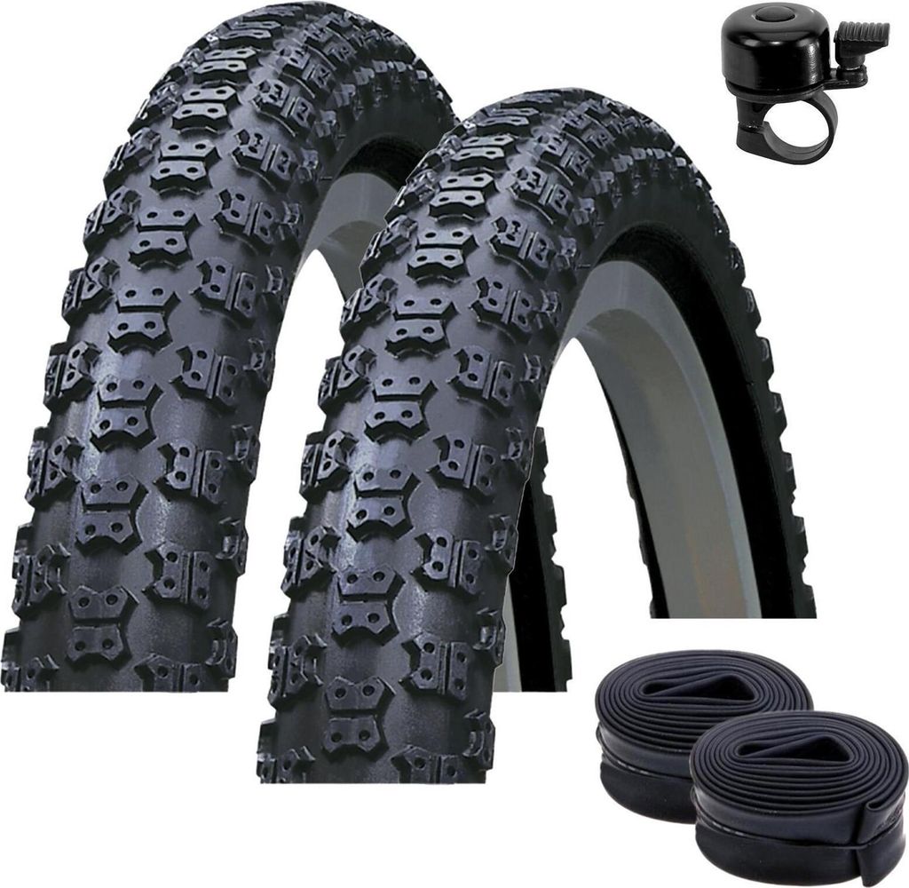 2 x Kenda K-50 Fahrradreifen Fahrradmantel in Schwarz 57-406 (20 x 2.125) + 2 passende Schläuche AV inkl. Fahrradklingel