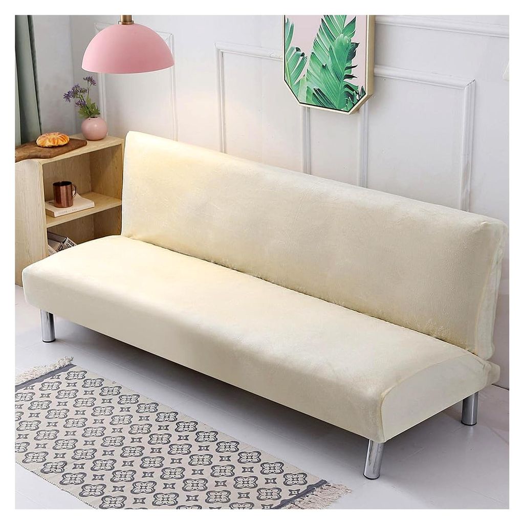 Samt Plüsch Sofaüberzug, klappbarer rutschfester Sofabezug, moderner Stretch-Sofabezug ohne Armlehnen, Futon-Bezug, Sofaschoner für Heim- und Ho...