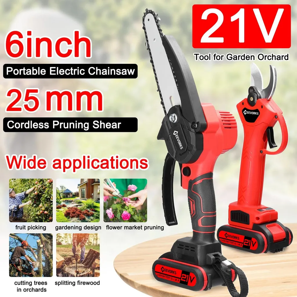 Mini tronçonneuse 21V ergonomique - Guide 15 cm pour élagage précis