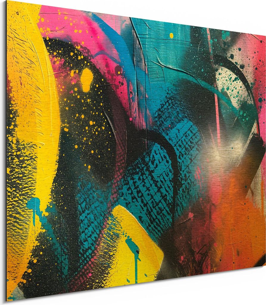 DEQORI Alu-Dibond Bild Gold 80x60 cm 'Urbaner Sturm' Wandbild Metall dünn Design