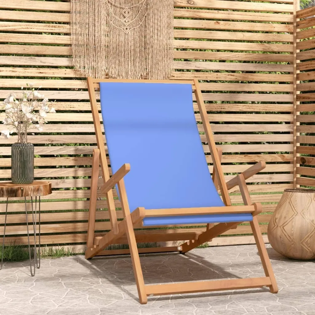 Sedia da Spiaggia Pieghevole Legno Teak Massiccio Blu - The Living Store