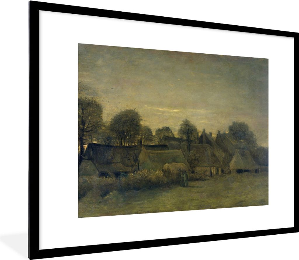 MuchoWow Gerahmtes Poster Bauerndorf am Abend - Vincent van Gogh 80x60 cm - Poster mit Schwarzem Bilderrahmen Wandposter Rahmen Foto Bilder - Sch...
