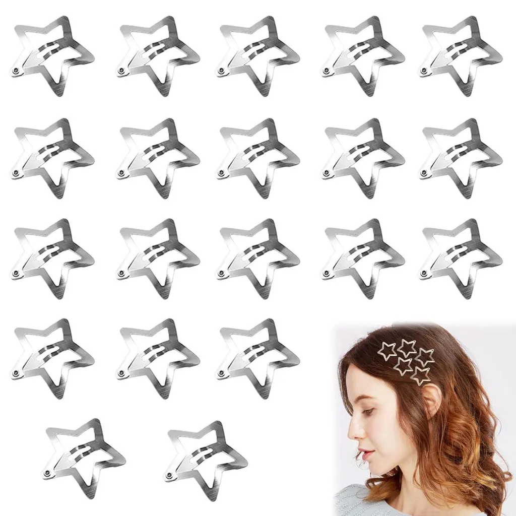 Barrettes étoiles évidées en métal : lot de 20 pinces à pression gris