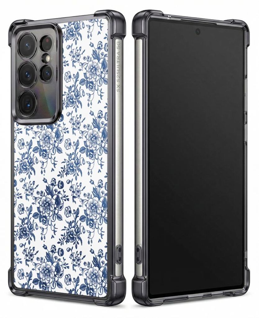 Personalisierte Hülle mit Bild für Samsung Galaxy S24+ Elektroplattiert TPU Stoßdämpfer Handyhülle mit Blaues Blumenmuster-Druckdesign