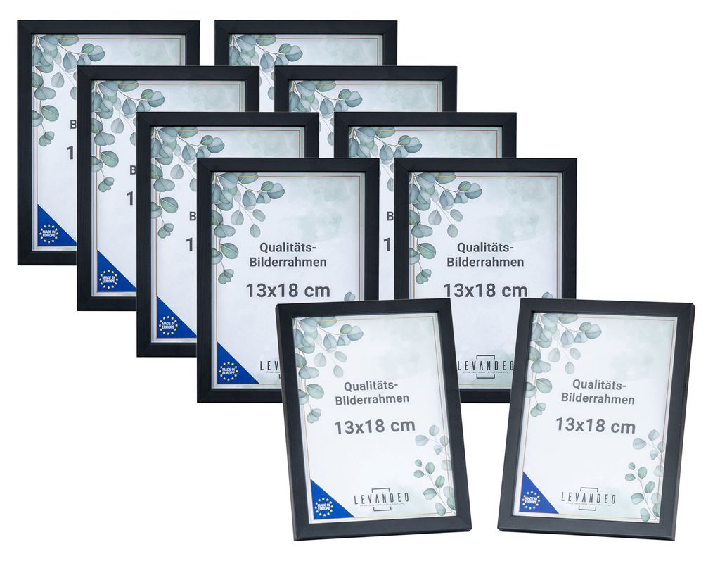 10 Stück Bilderrahmen Echtholz EU 13x18 Schwarz mit Glasscheibe Portrait Fotorahmen Set Holz Kiefernholz Picture Frame