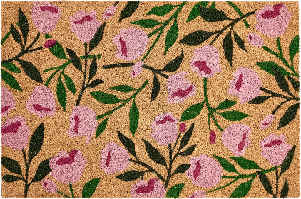BELIANI Fußmatte Naturfarben Kokosfaser 60 x 90 cm Rechteckig mit Blumenmuster Rosen Anti-Rutsch-Rückseite Indoor Innenbereich Fußabtreter