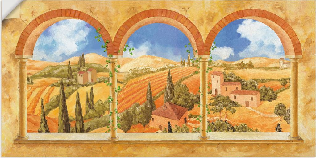 ARTland Wandbild, selbstklebend Drei Torbögen mit Blick in die Toskana Größe: 100x50 cm