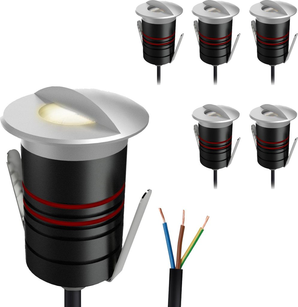 SSC-LUXon JAVO 6 Stück Boden Einbaustrahler Aussenbereich IP67 warmweiß Ø 47mm - Aluminium Wegleuchte 230V mit seitlichem Licht