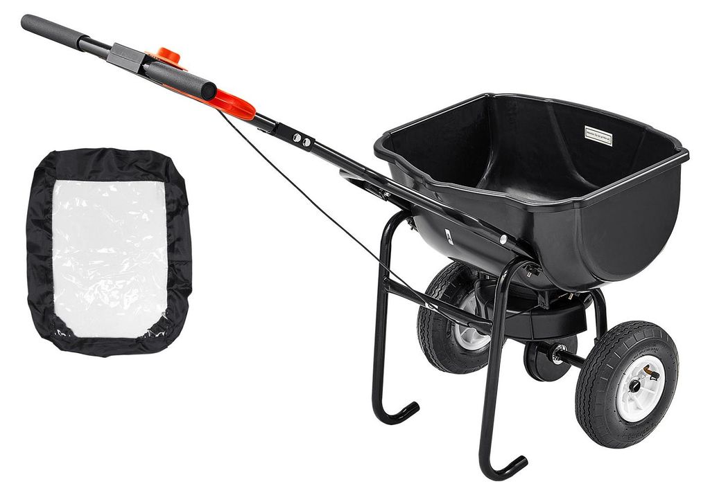 SucceBuy Streuwagen mit 27 kg Kapazität, Düngestreuer mit Trichter, Saatgutstreuer mit einstellbarer Streubreite von 0–3 m, Schleuderstreuwagen...