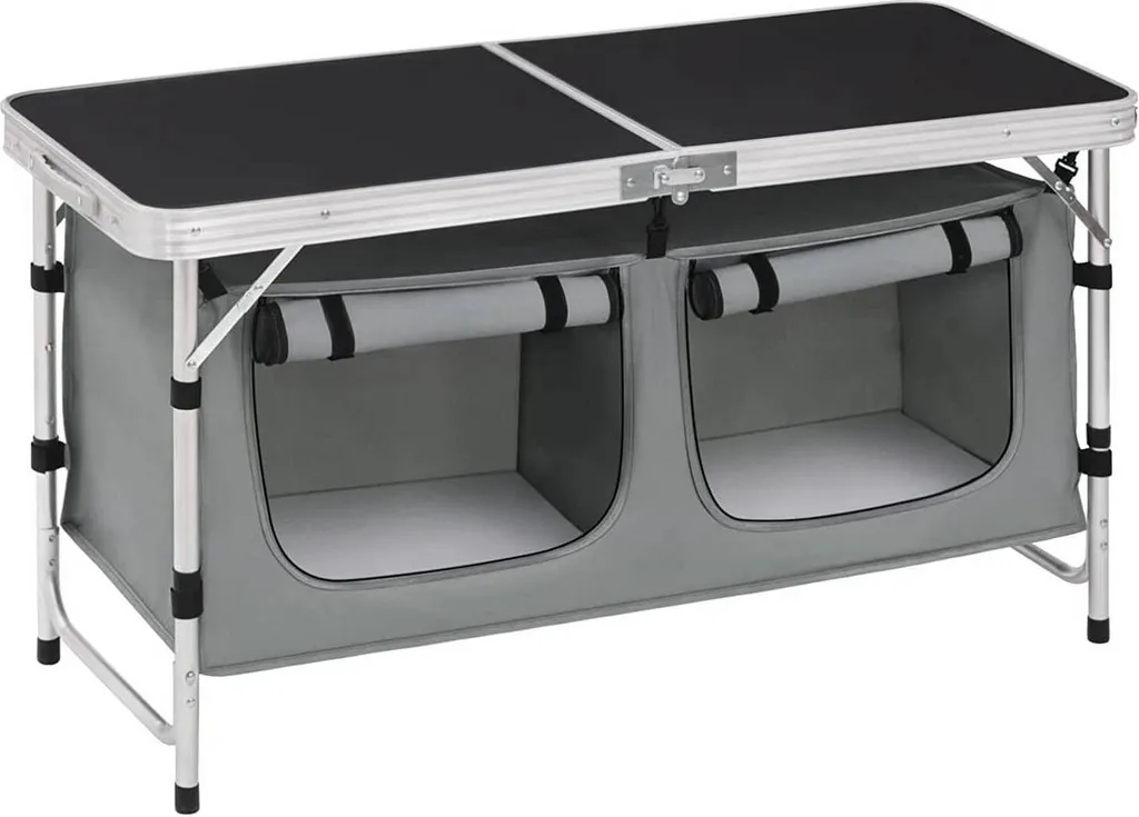 Table de camping stable ajustable pour sol irrégulier en aluminium