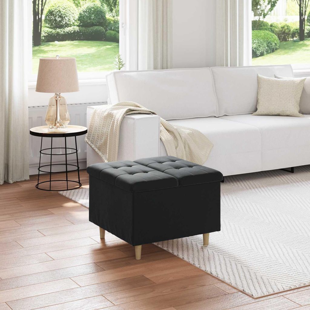 "Winterschlussverkauf" Aufbewahrungsottomane - elegante Design - Schlafzimmerbank/Sitzhocker - mit Kissen Schwarz 60x60x45cm Samt - Barhocker Top51...