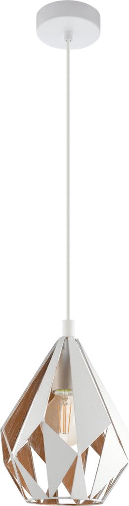 EGLO Pendellampe Carlton 1, 1 flammige Vintage Pendelleuchte, Retro Hängelampe aus Stahl, Farbe: Weiß, gold, Fassung: E27, Ø 20,5 cm