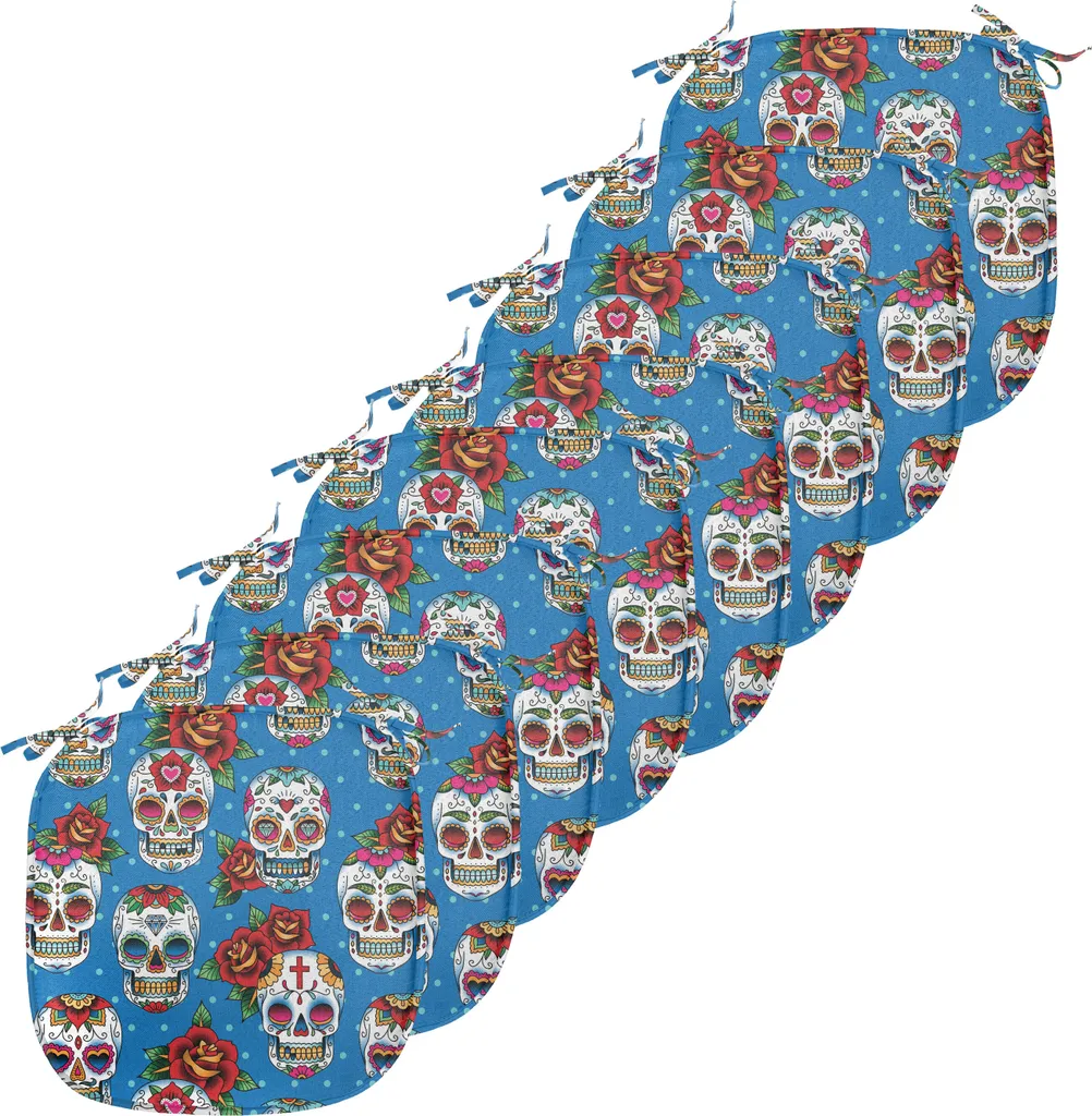 Coussins pour Chaise de Cuisine Lot de 8 Motif Crâne Mexicain 40x40 cm