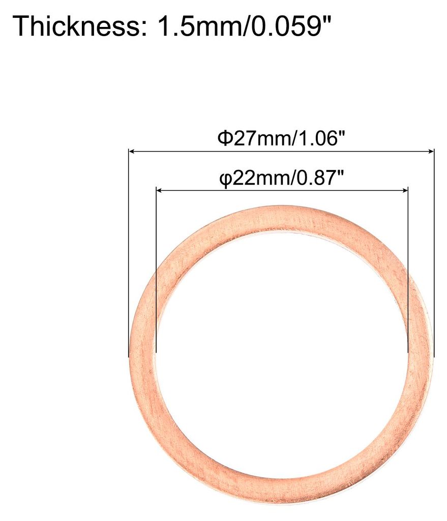 12 Stš¹ck Flache Kupferdichtungen, 22x27x1,5mm Kupfer Verbesserte Flache Metrische Dichtungsringdichtungen fš¹r Hydraulikarmaturen Schraube Bol...