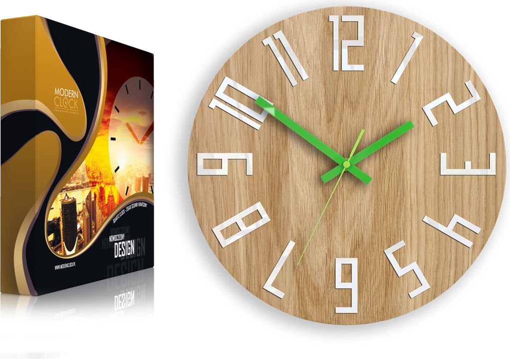 ModernClock, Wanduhr, Wohnzimmer, 33cm, große Wanduhr aus Eiche, Slim