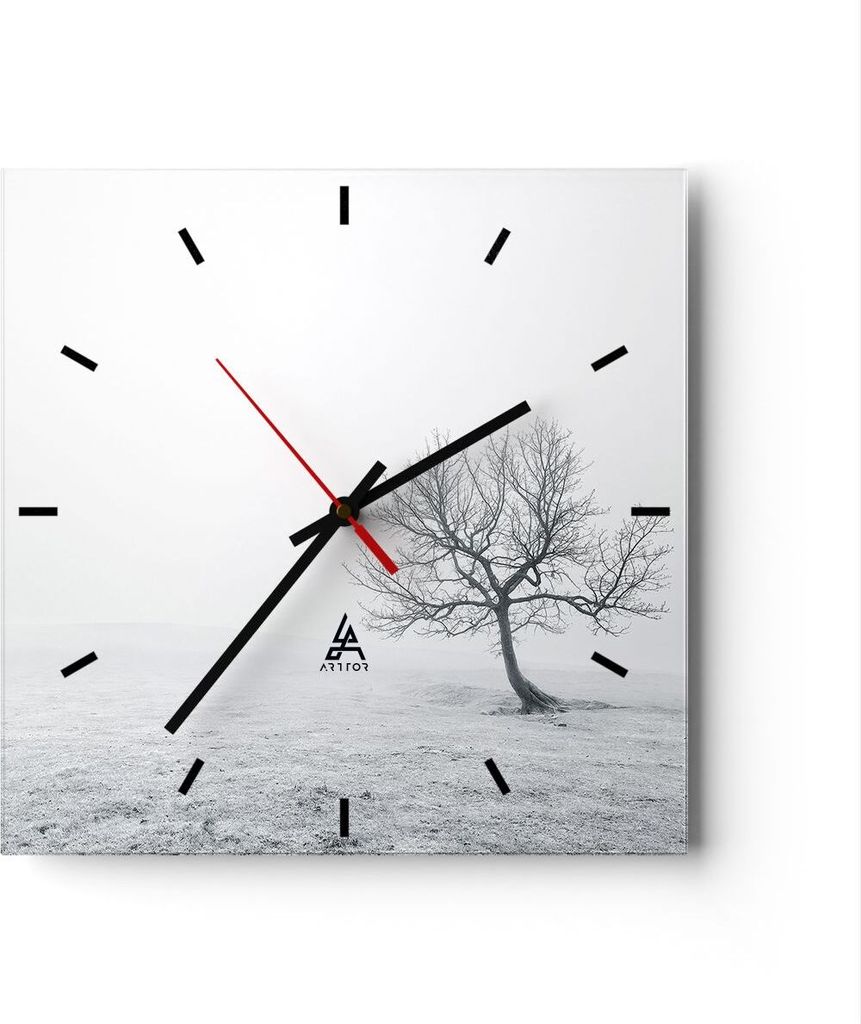 Wanduhr - Quadrat - Glasuhr - Baum Feld Natur - 30x30cm - Schleichendes Uhrwerk - Lautlos - zum Aufhängen bereit - Dekoration Modern - Wanddekorat...