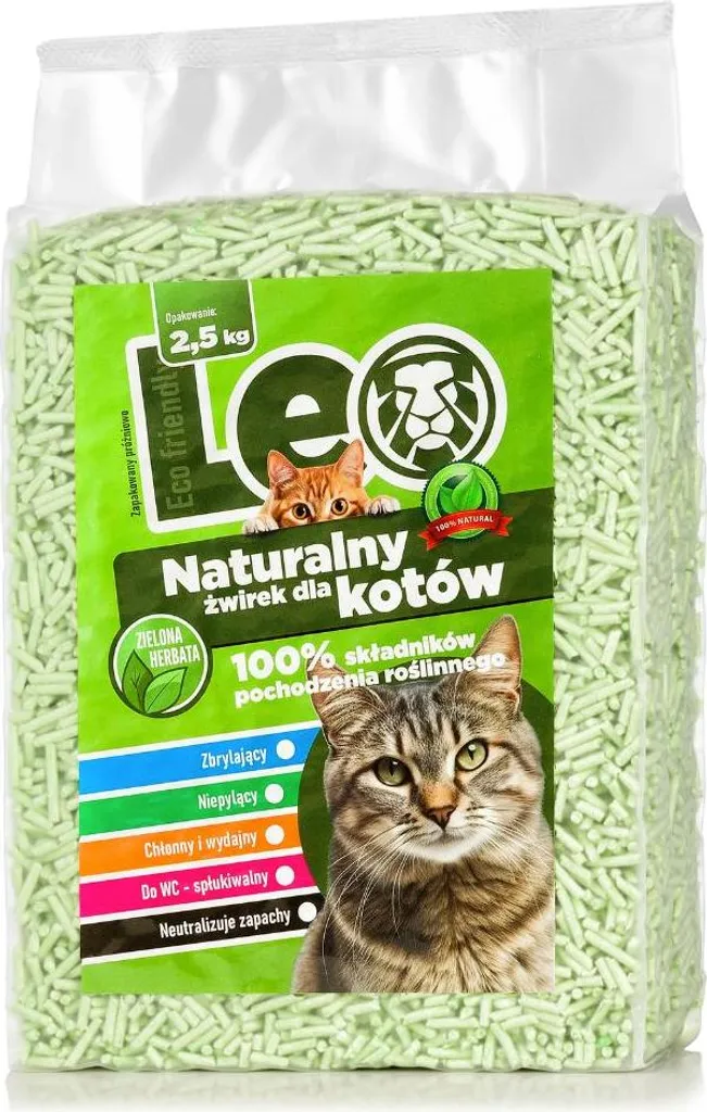 Litière végétale pour chat Leo parfum thé vert agglomérante 2.5kg