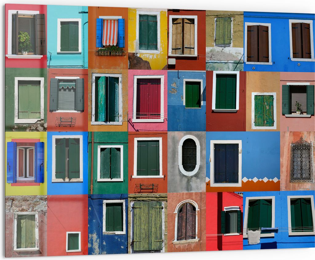 DEQORI Küchenrückwand Glas 80x60 cm 'Farbenfrohes Burano' Spritzschutz Bad Rückwand Küche