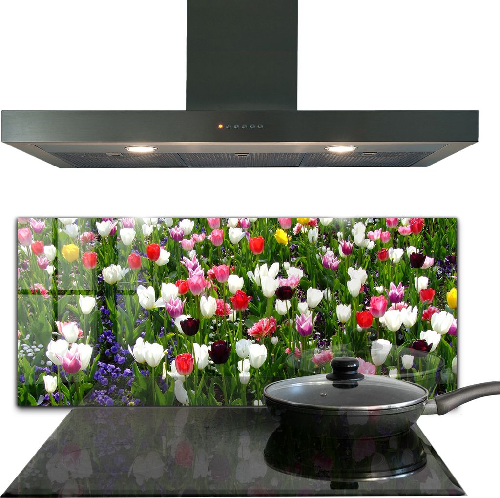 Spritzschutz aus Glas Küchenrückwand - Wandschutz für Herd und Spüle - 125x50 cm - Sommer Wiese Blumen