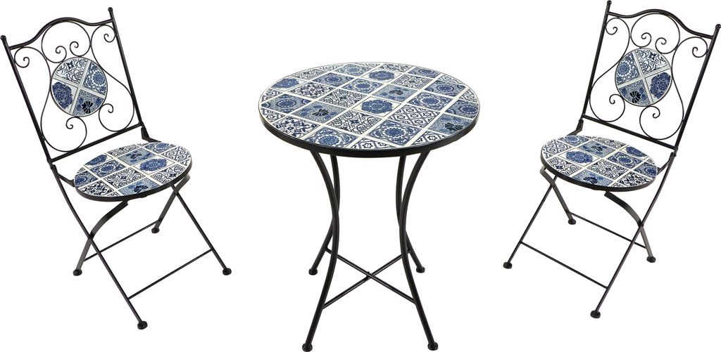 AXI Amélie Bistroset 3-teilig mit Mosaik Design Delftblau | Bistrotisch mit 2 Stühlen | Bistro Gartenmöbel Set für Garten / Balkon / Terrasse |...
