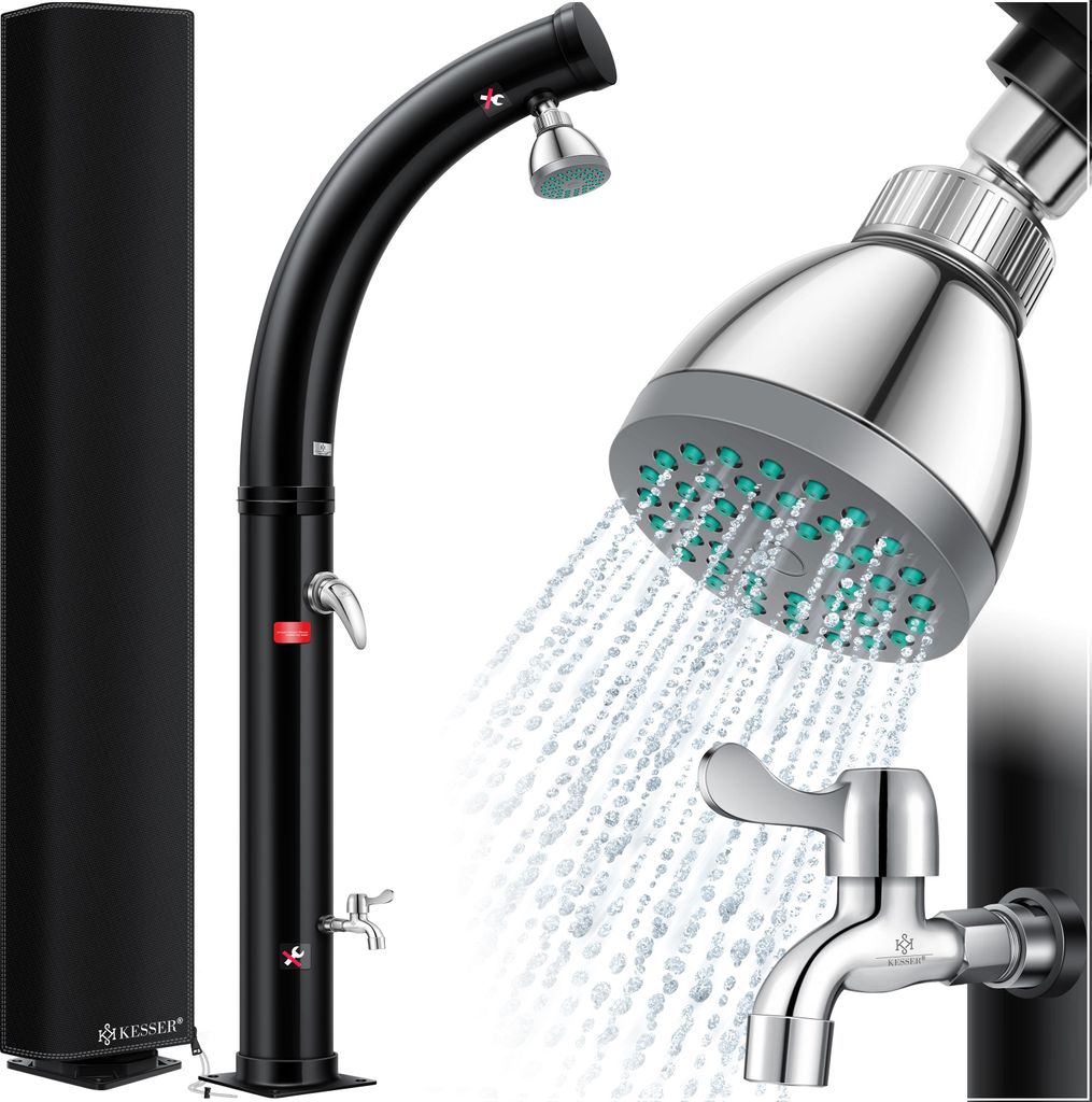 KESSER Solar Gartendusche Solardusche Bogen mit Schutzhaube | warmes Wasser max. 60°C Pooldusche Camping | Regenduschkopf & Wasserhahn | Gartens...