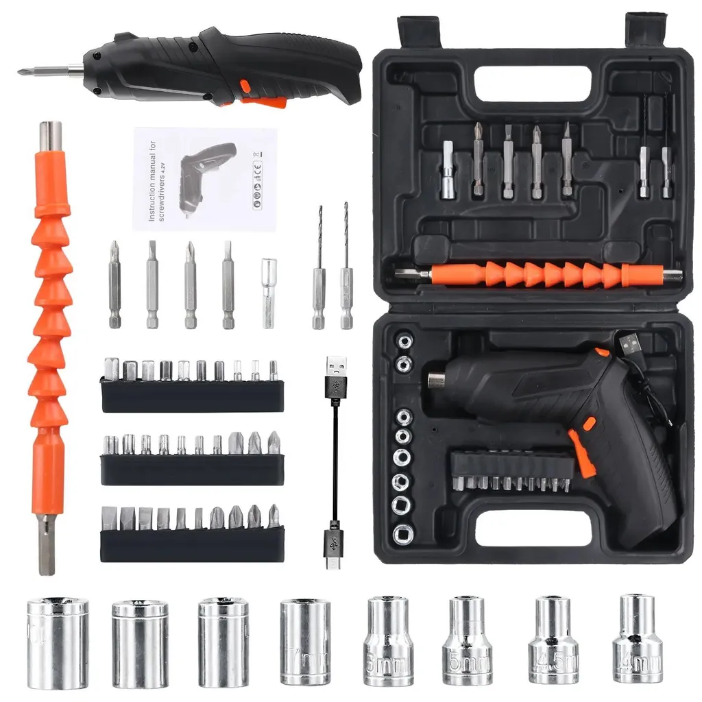 Tournevis électrique sans fil 3,6V et set d'embouts pour la maison