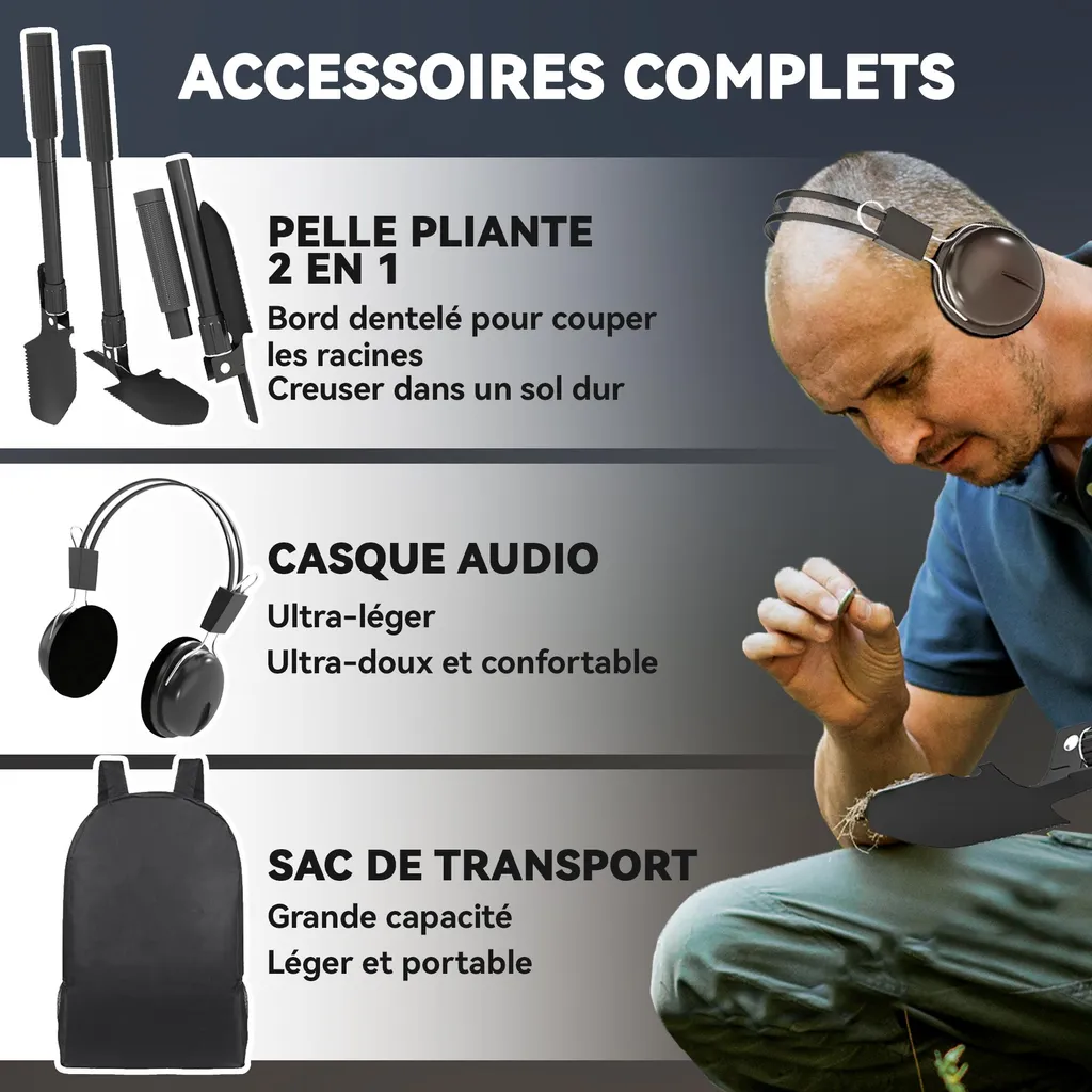 Détecteur de métaux professionnel Outsunny haute précision puce DSP