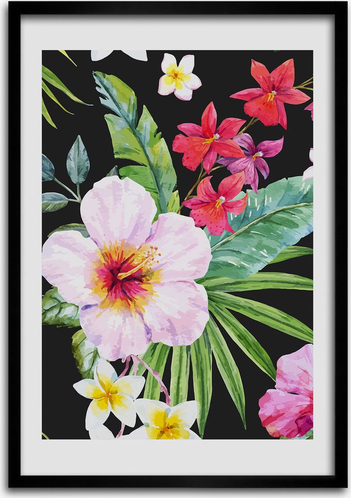 Bild - Bilderrahmen - 50 cm x 70 cm - MDF - Rahmen - Wandkunst Hawaii-Muster