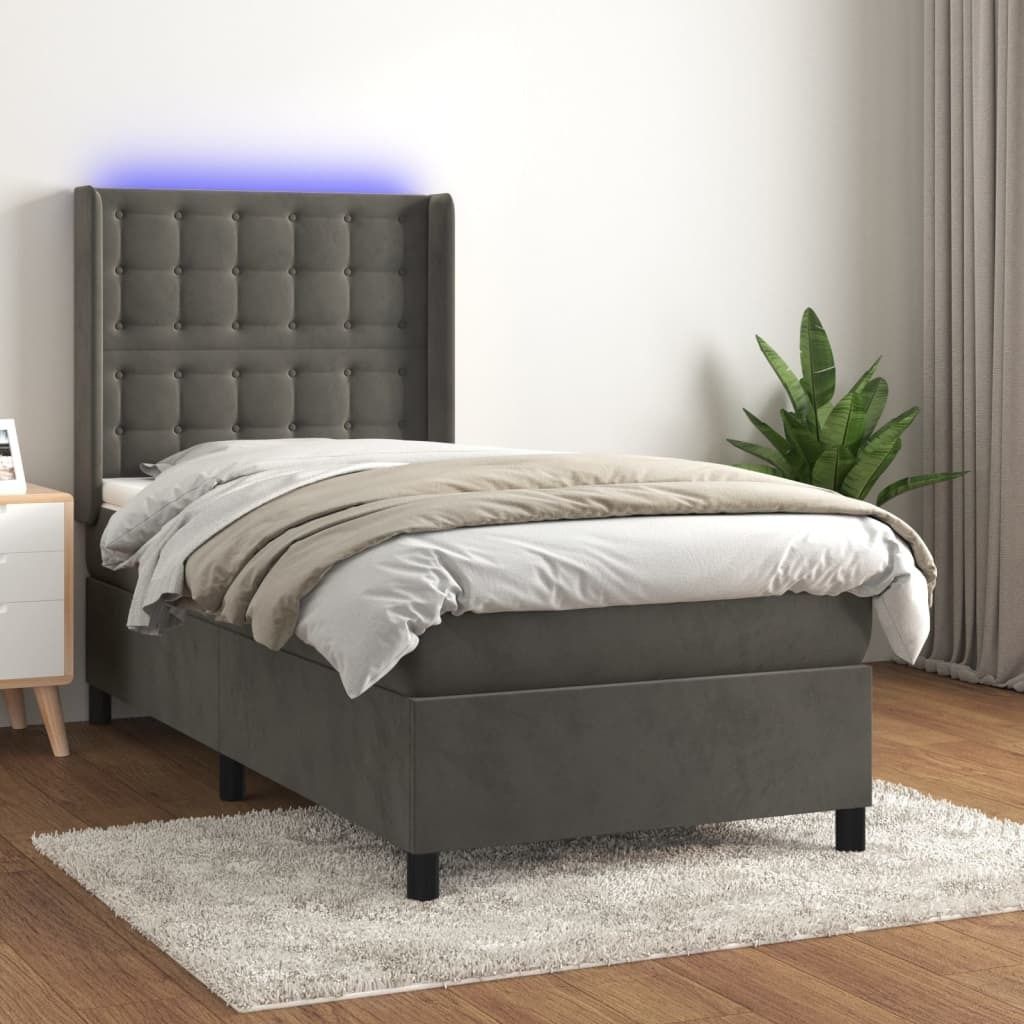 vidaXL Boxspringbett mit Matratze & LED Dunkelgrau 80x200 cm Samt - Boxspringbett - Boxspringbetten - Bett - Schlafzimmermöbel