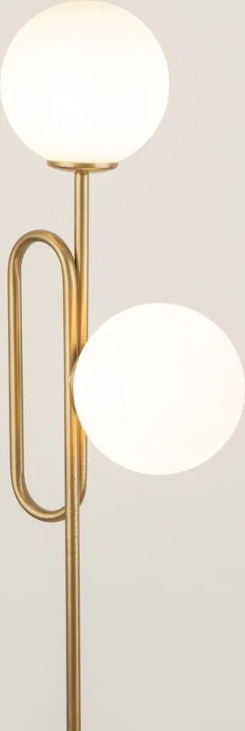 Lampadaire Minimaliste Or 2 Sphères Verre Laiteux 2xG9 12W Tes Sigma