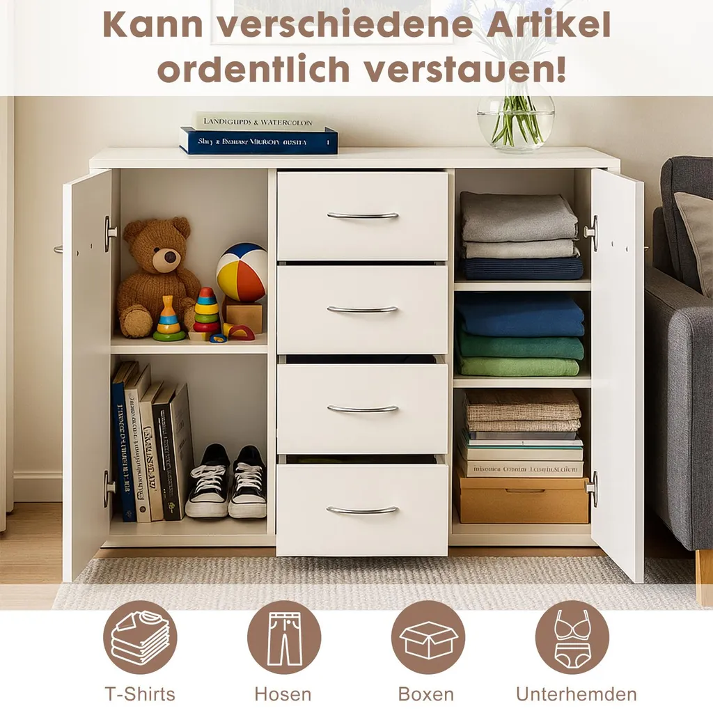 Commode anti-rayures et imperméable blanche | 4 tiroirs robustes 88cm