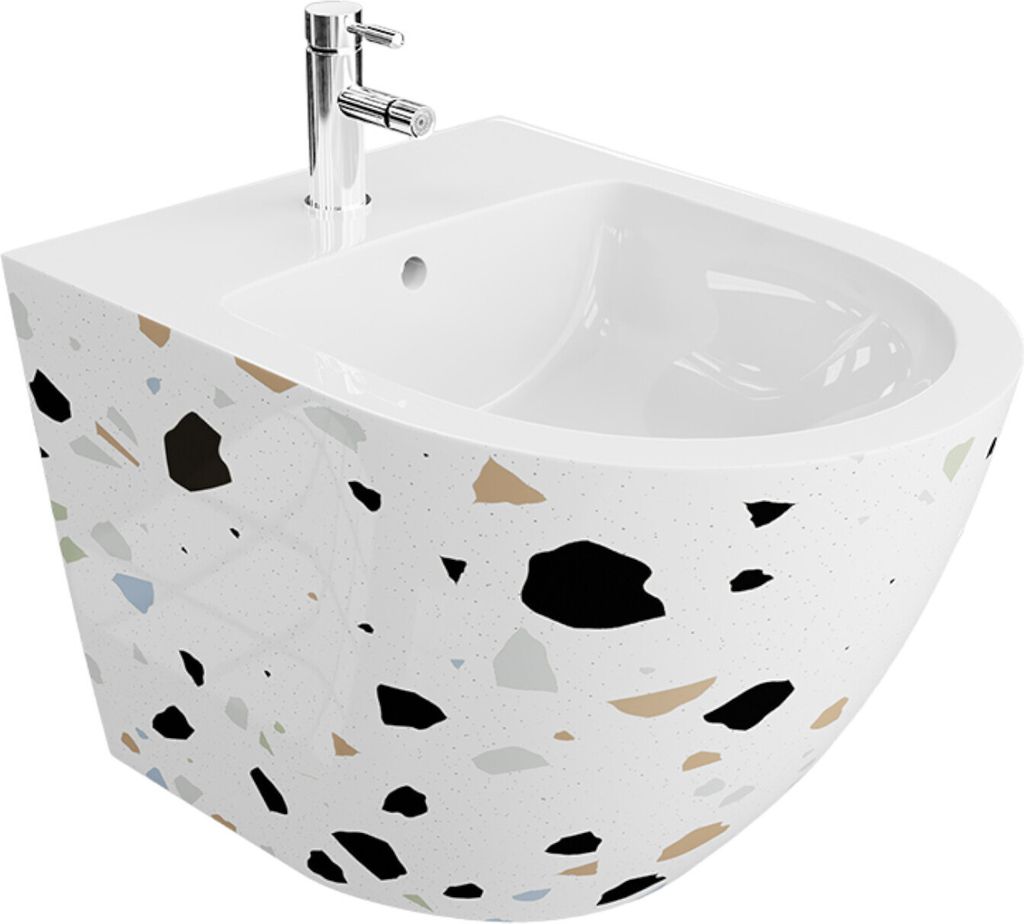 LAVITA Universal Wand-Bidet Sofi Stone mit Hahnloch und Überlaufschutz aus Keramik | Sitzwaschbecken zur Montage an der Wand | Hygienisch und Pfle...