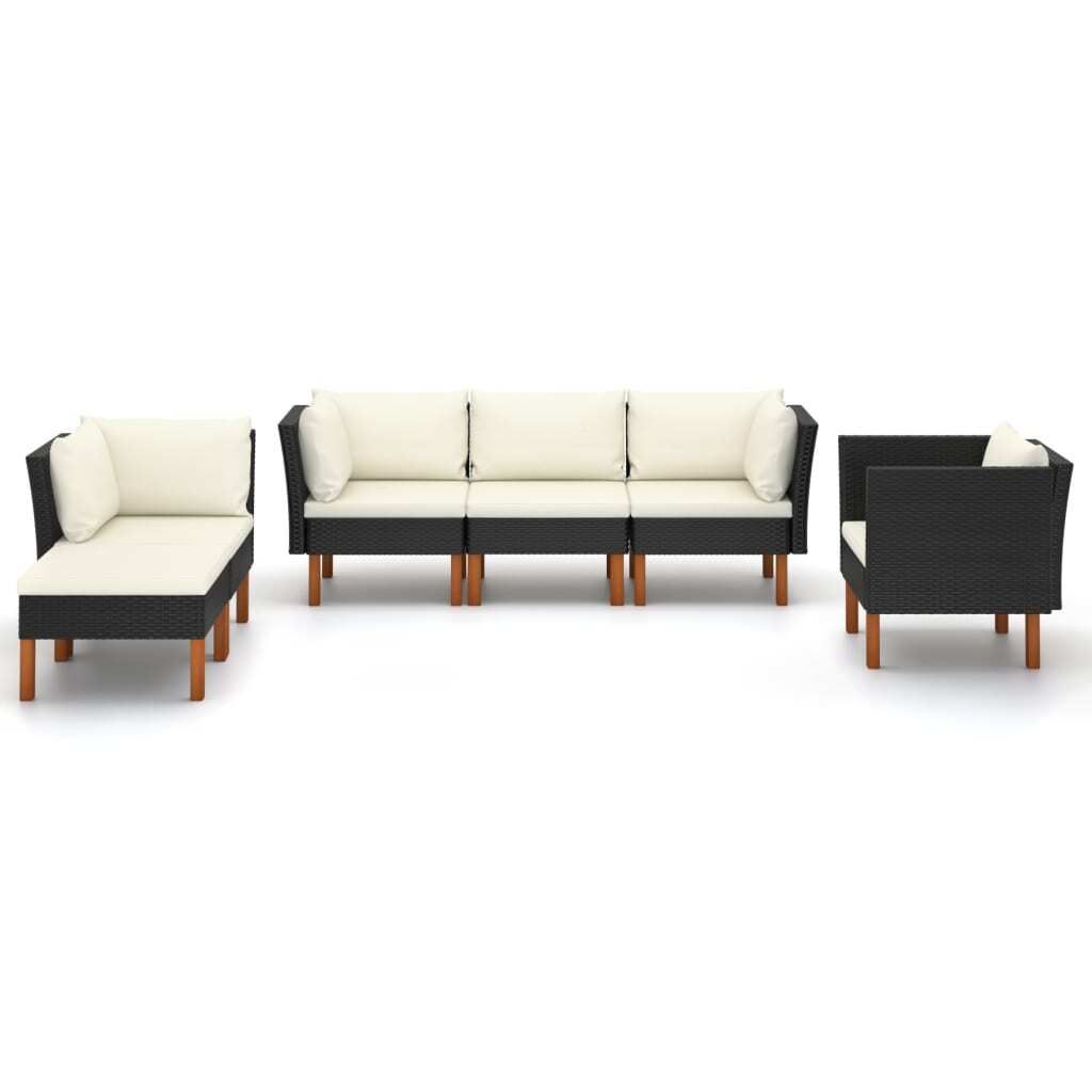 "2026 Aktion" 6-tlg. Garten-Lounge-Set - elegantes Design - Sitzgruppe/Gartengarnitur - Poly Rattan Eukalyptusholz Schwarz - Terassenmöbel NeuMöb...