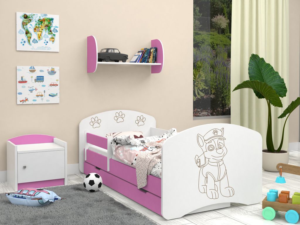Happy Babies Kinderbett - Mit Matratze & Schublade und Rausfallschutz, 80x160, Mädchen Kinderbetten & Jugendbett Jungen Kids Bed