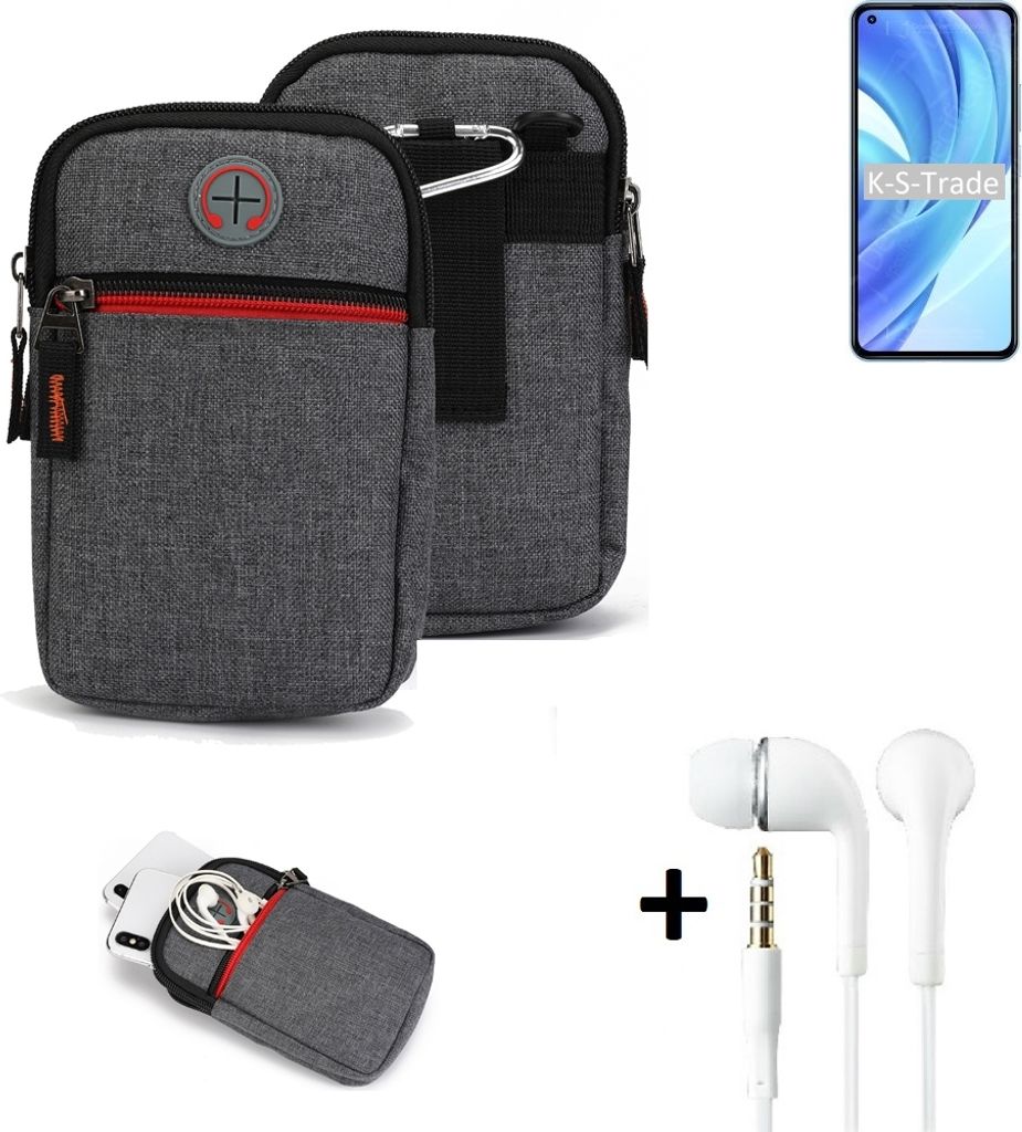 K-S-Trade Gürteltaasche + Kopfhörer kompatibel mit Xiaomi Mi 11 Lite IN Handy Tasche Holster Schutz Hülle Handy Hülle grau Zusatzfächer 1x