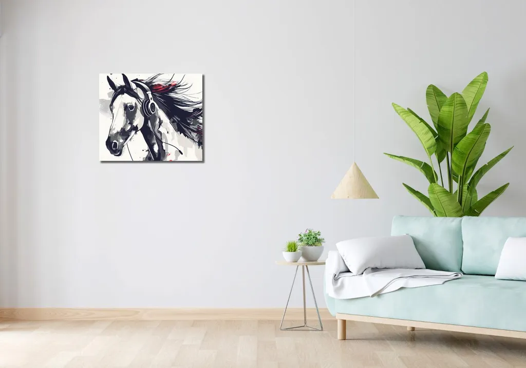 Image Cheval avec Casque Audio 60 x 50 cm - Impression Qualité Premium