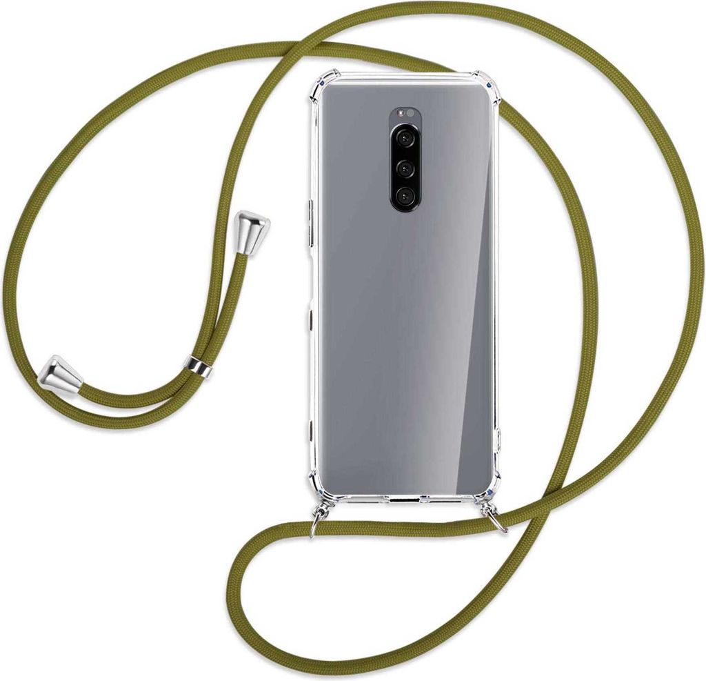 Handykette Backcover-Schutzhülle mit Band (Metall silberfarben) für Sony Xperia 1 - khaki