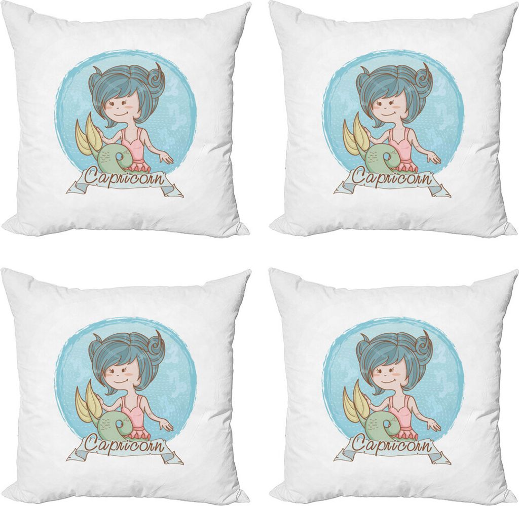 ABAKUHAUS Sternzeichen Steinbock Kissenbezug Set (4 Stück), Pastell Mermaid, Moderner Doppelseitiger Digitaldruck, 50 cm x 50 cm, Mehrfarbig