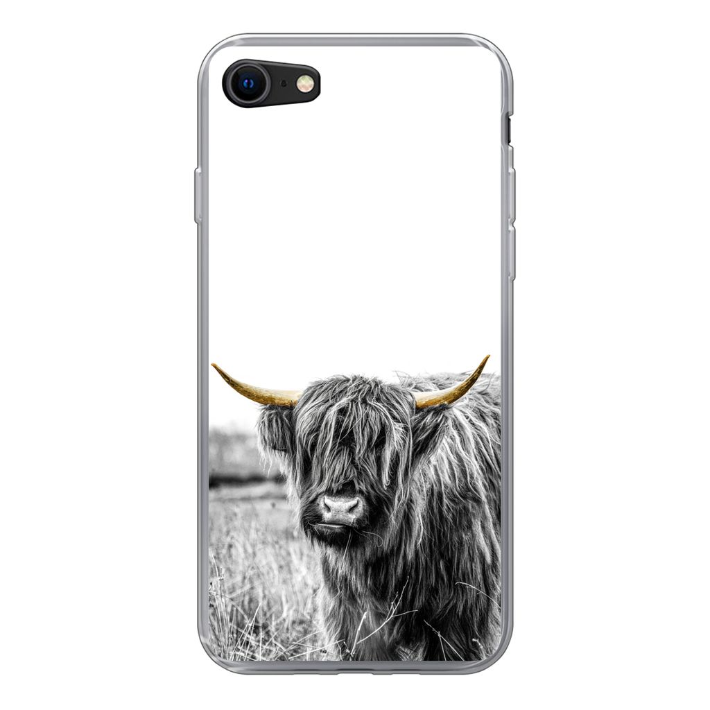 MuchoWow Handyhülle Schutzhülle Hülle für iPhone 7 Schottischer Highlander - Gold - Schwarz - Weiß Silikon Softcase Handy Hülle - Kartenhalter