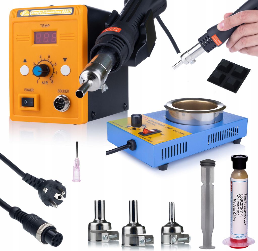 Rosfix 858D Heissluft-Lötstation Kit Düsen + Tiegel + Flussmittel Rma-223