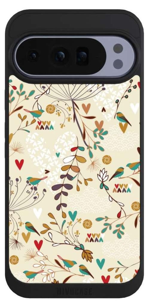 NIVOCASE Handyhülle für Google Pixel 10 Pro XL Hülle NIVOpure Case Schwarz Blumen Retro Vogel
