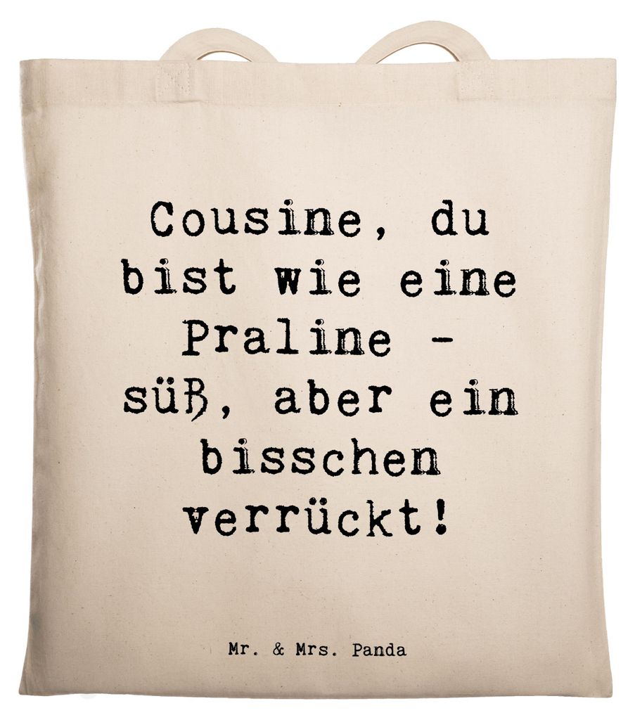 Mr. & Mrs. Panda Einkaufstasche Spruch Cousine Praline - Transparent - Geschenk, Verwandte, Bindung, Erinnerungen, Laptoptasche, Verrückt, Tote Ba...