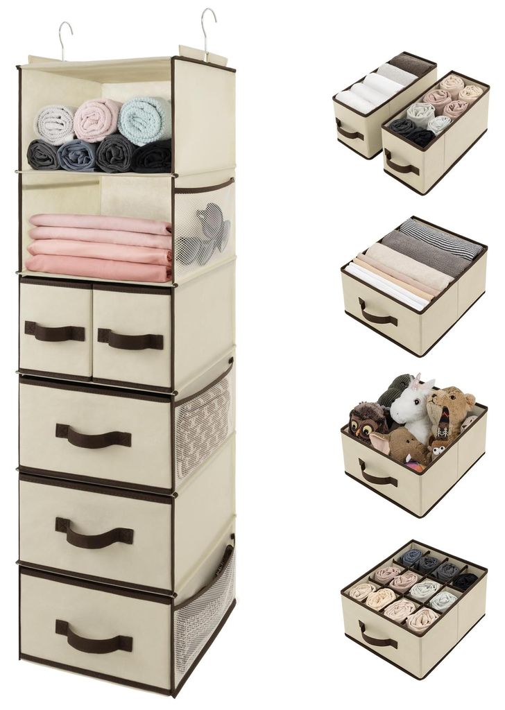 Hängender Kleiderschrank-Organizer, einteiliger Hängeorganizer mit Schubladen, beigefarbener Hängeschrank-Organizer, Hängeschrank-Organizer, Sc...