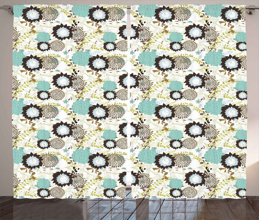 ABAKUHAUS blau, Braun, Rustikaler Gardine, Löwenzahn Blumen, Schlafzimmer Kräuselband Vorhang mit Schlaufen und Haken, 280 x 245 cm, Mehrfarbig