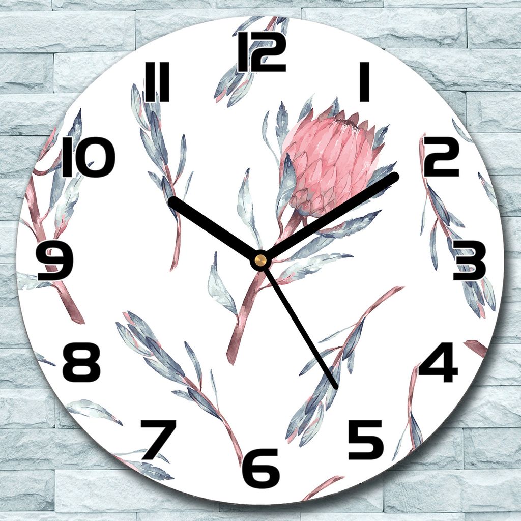 Wanduhr aus Glas Rund fi 30 Proteablumen Quarz Deko Produktbild 